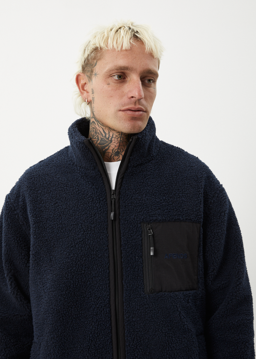 AFENDS Mens Polarize - Fleece Zip Up Jacket - Navy - Sustainable Clothing - Streetwear