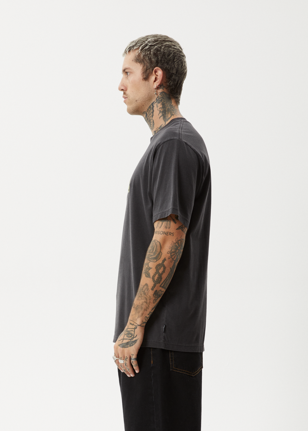 AFENDS Mens Home - Retro Fit Tee - Stone Black - Sustainable Clothing - Streetwear