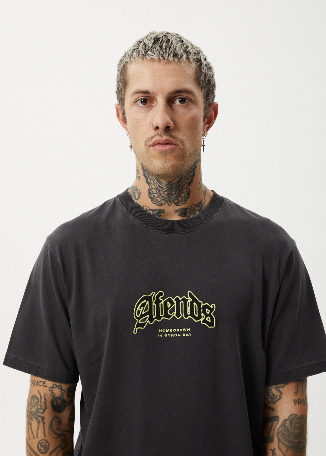 AFENDS Mens Home - Retro Fit Tee - Stone Black - Sustainable Clothing - Streetwear