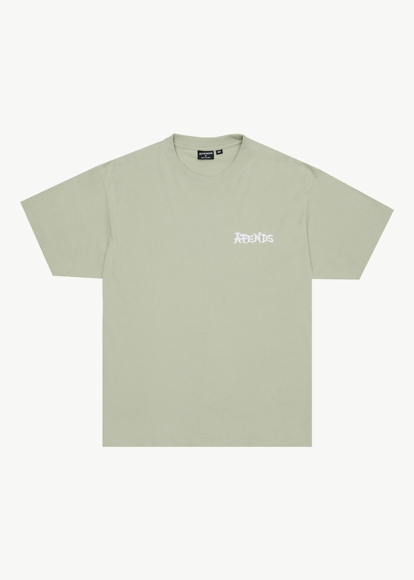 AFENDS Mens Destroyer - Boxy Fit Tee - Eucalyptus