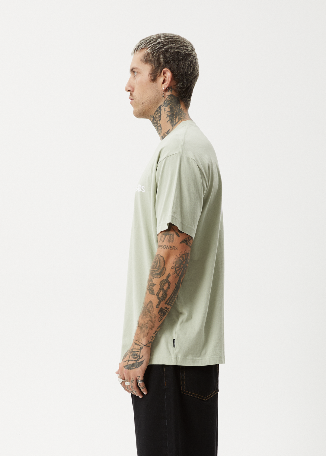 AFENDS Mens Destroyer - Boxy Fit Tee - Eucalyptus - Sustainable Clothing - Streetwear