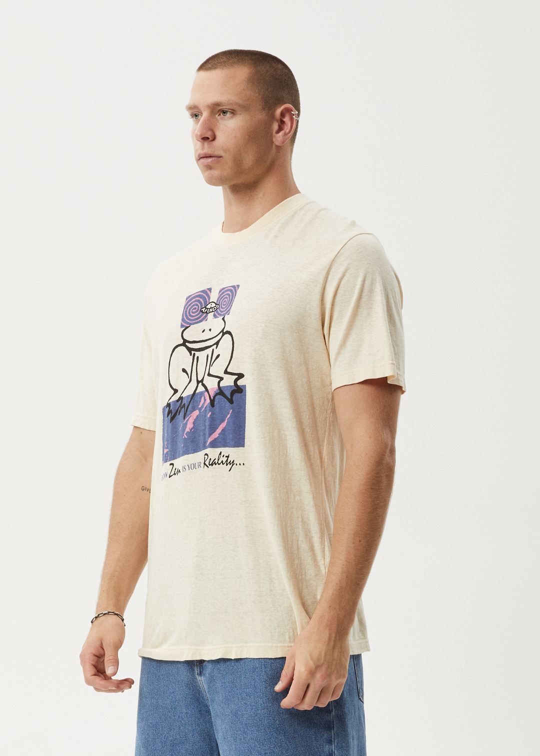 AFENDS Mens Zen Feeling - Retro Fit Tee - Sand - Sustainable Clothing - Streetwear