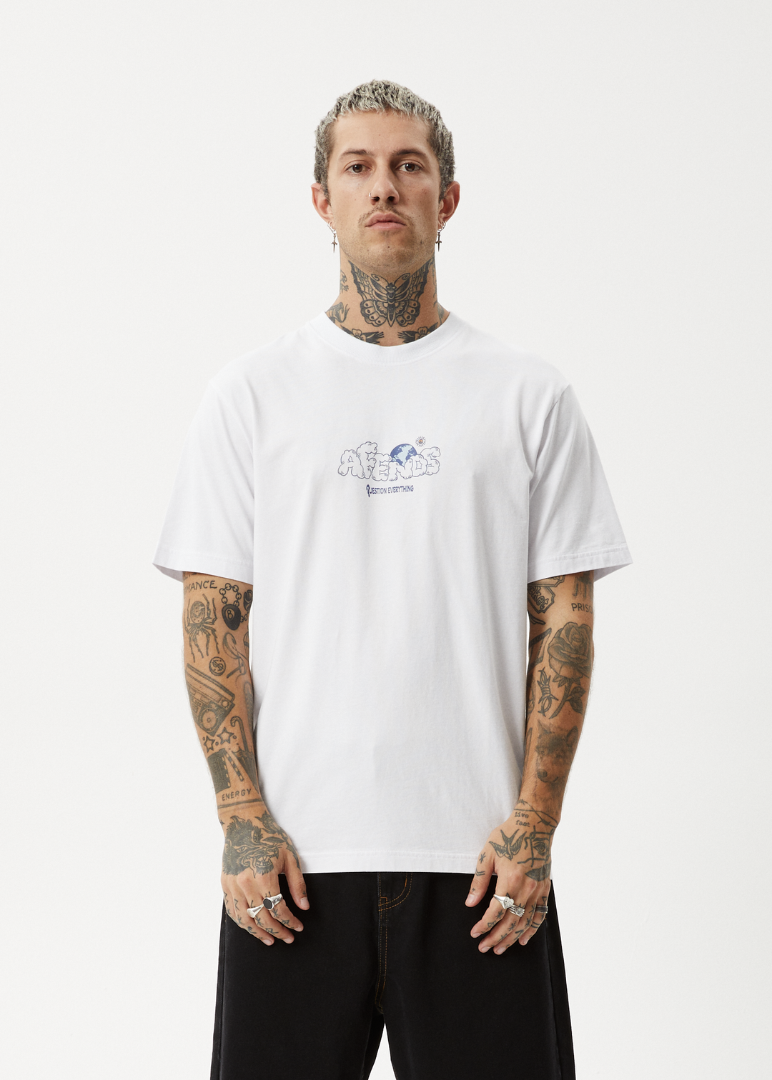 AFENDS Mens Chem Trails - Retro Fit Tee - White - Sustainable Clothing - Streetwear