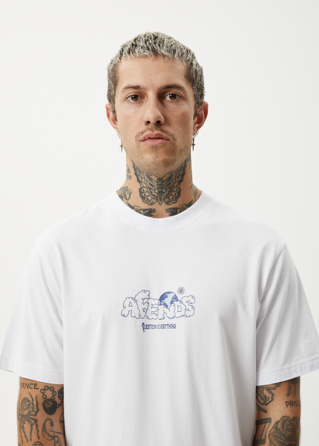 AFENDS Mens Chem Trails - Retro Fit Tee - White - Sustainable Clothing - Streetwear