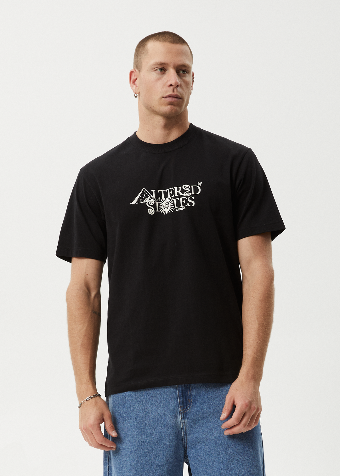 AFENDS Mens Deep State - Heavy Weight Retro Fit Tee - Black - Sustainable Clothing - Streetwear