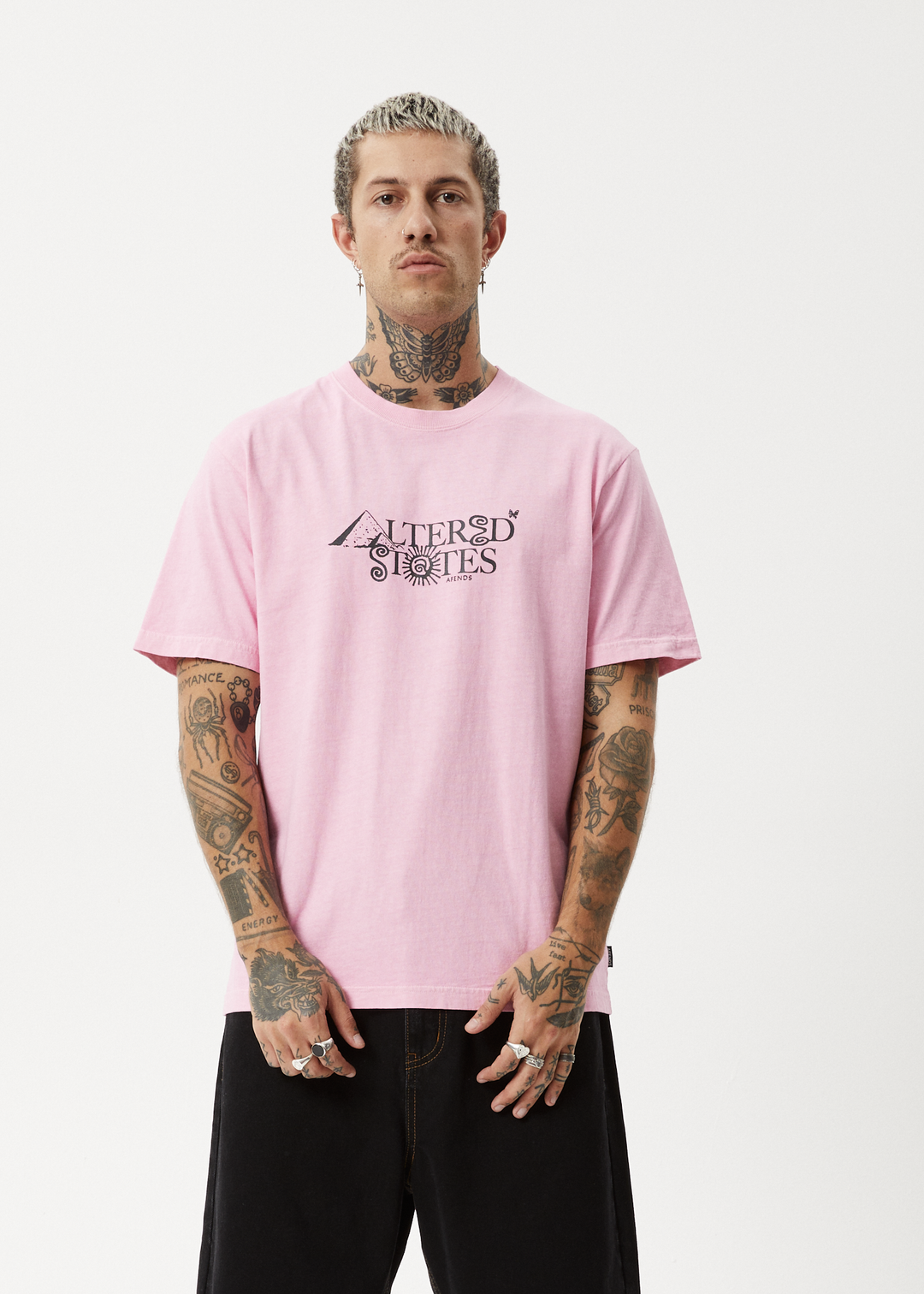 AFENDS Mens Deep State - Heavy Weight Retro Fit Tee - Vintage Pink - Sustainable Clothing - Streetwear