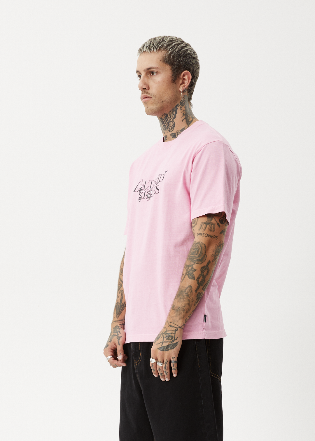 AFENDS Mens Deep State - Heavy Weight Retro Fit Tee - Vintage Pink - Sustainable Clothing - Streetwear