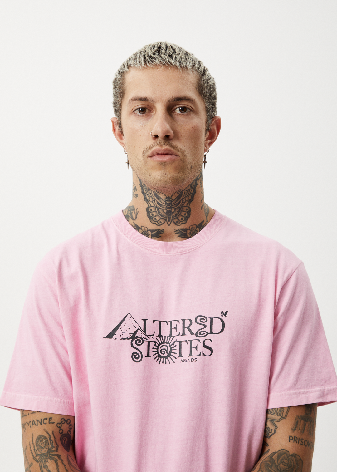 AFENDS Mens Deep State - Heavy Weight Retro Fit Tee - Vintage Pink - Sustainable Clothing - Streetwear