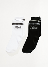 AFENDS Womens Notice - Socks Two Pack - White / Black - Afends womens notice   socks two pack   white / black   sustainable clothing   streetwear