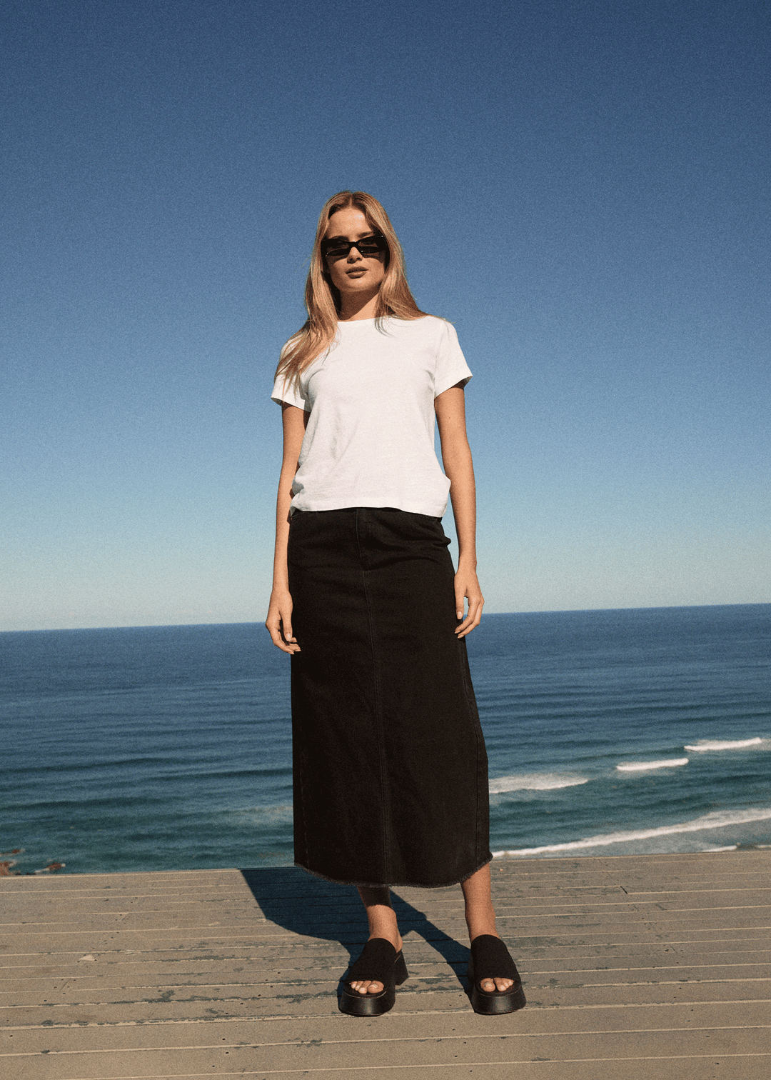 AFENDS Womens Chichi - Denim Midi Skirt - Washed Black - Sustainable Clothing - Streetwear