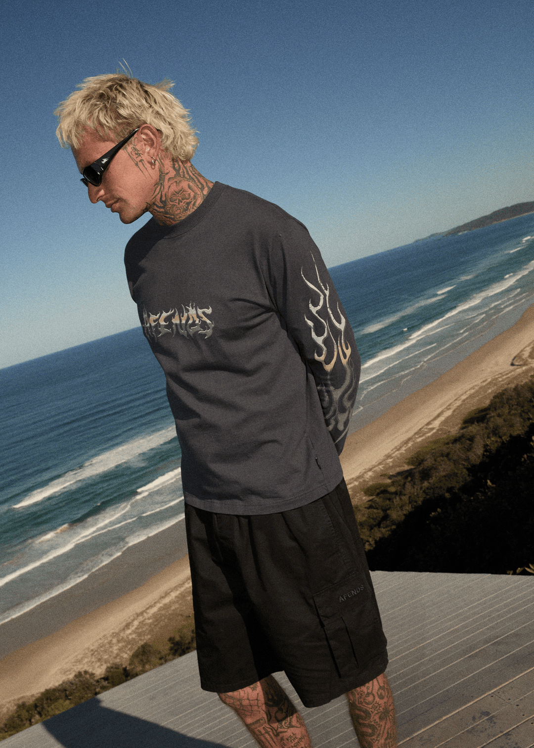 AFENDS Mens Scorched - Long Sleeve Tee - Charcoal - Sustainable Clothing - Streetwear