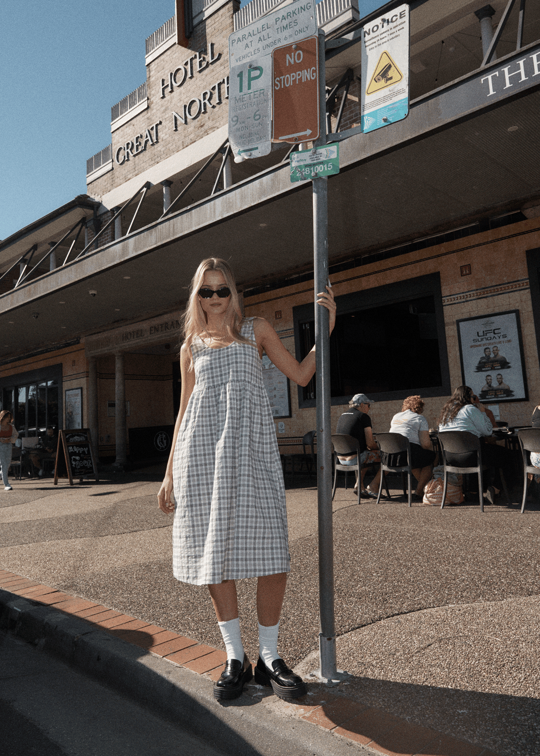 AFENDS Womens Leo - Check Midi Dress - Black / White - Sustainable Clothing - Streetwear