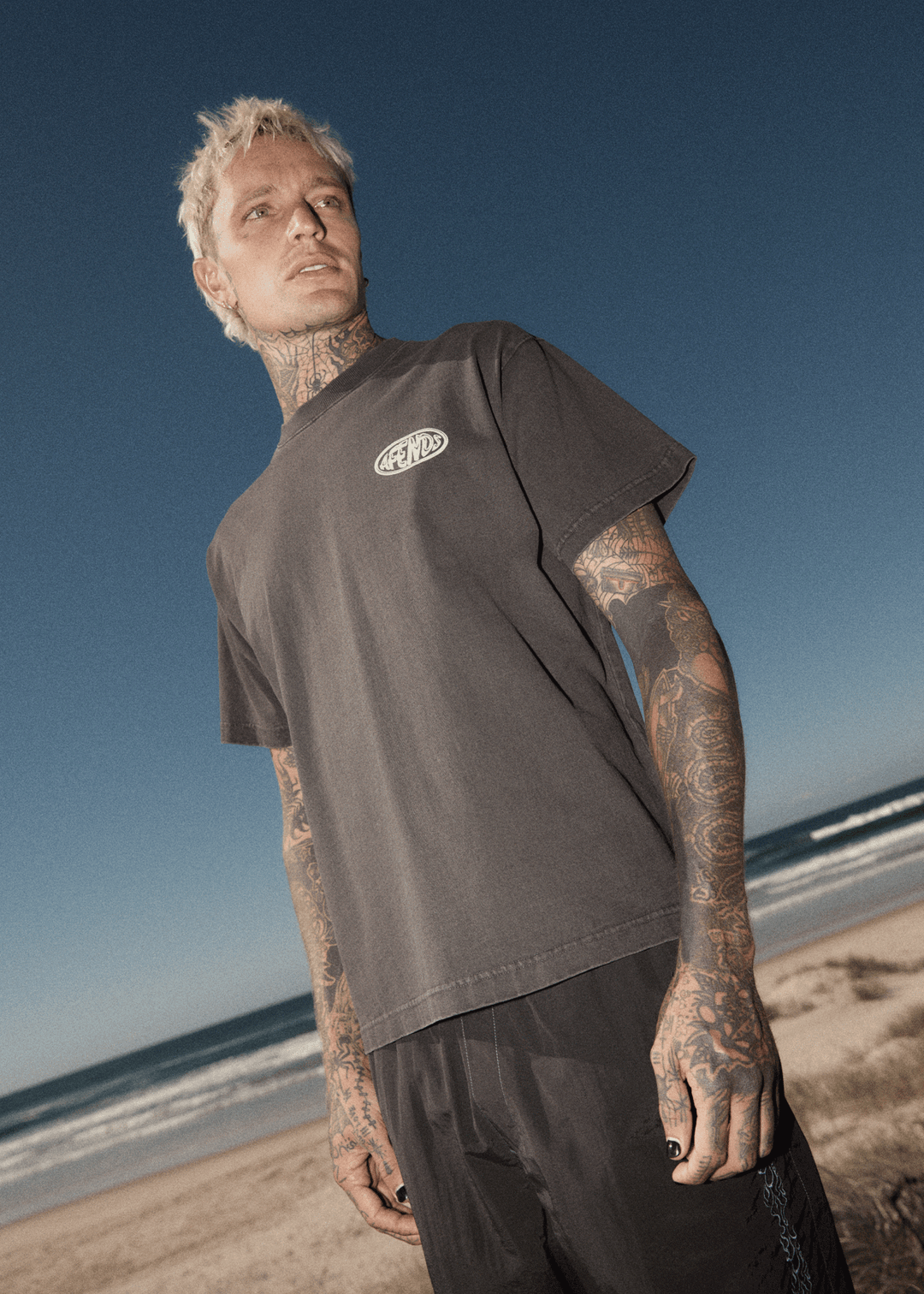 AFENDS Mens Frogga - Heavy Boxy Fit Tee - Stone Black - Sustainable Clothing - Streetwear