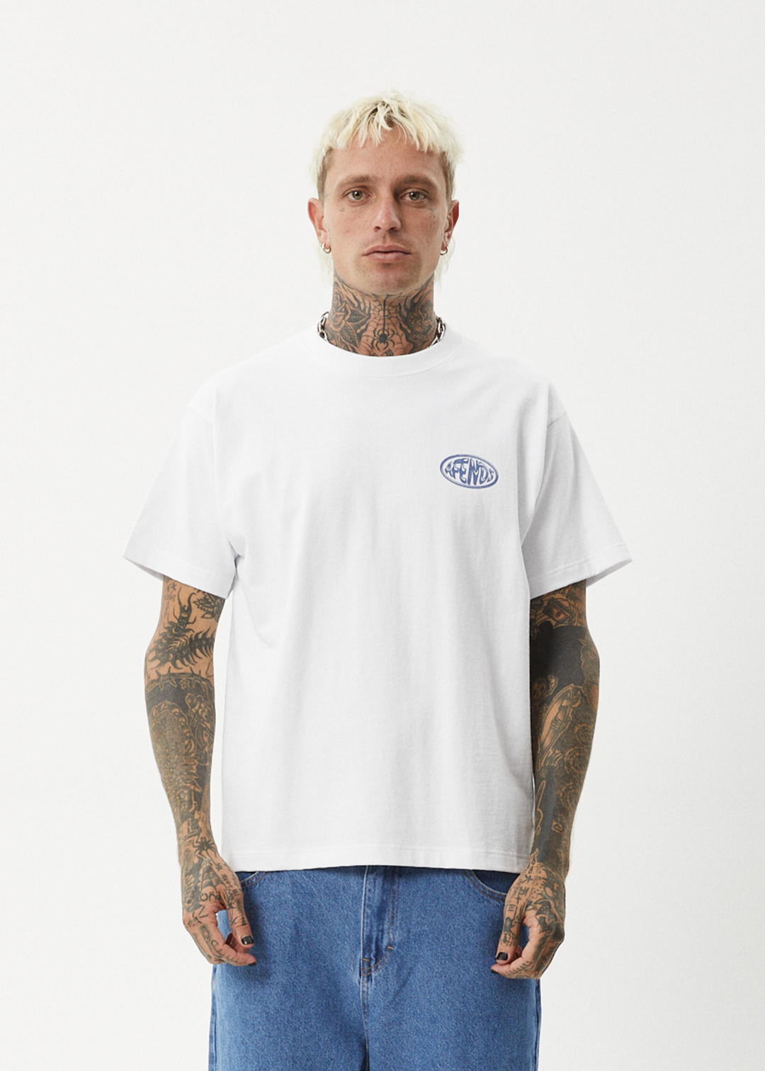 AFENDS Mens Frogga - Heavy Boxy Fit Tee - White - Sustainable Clothing - Streetwear