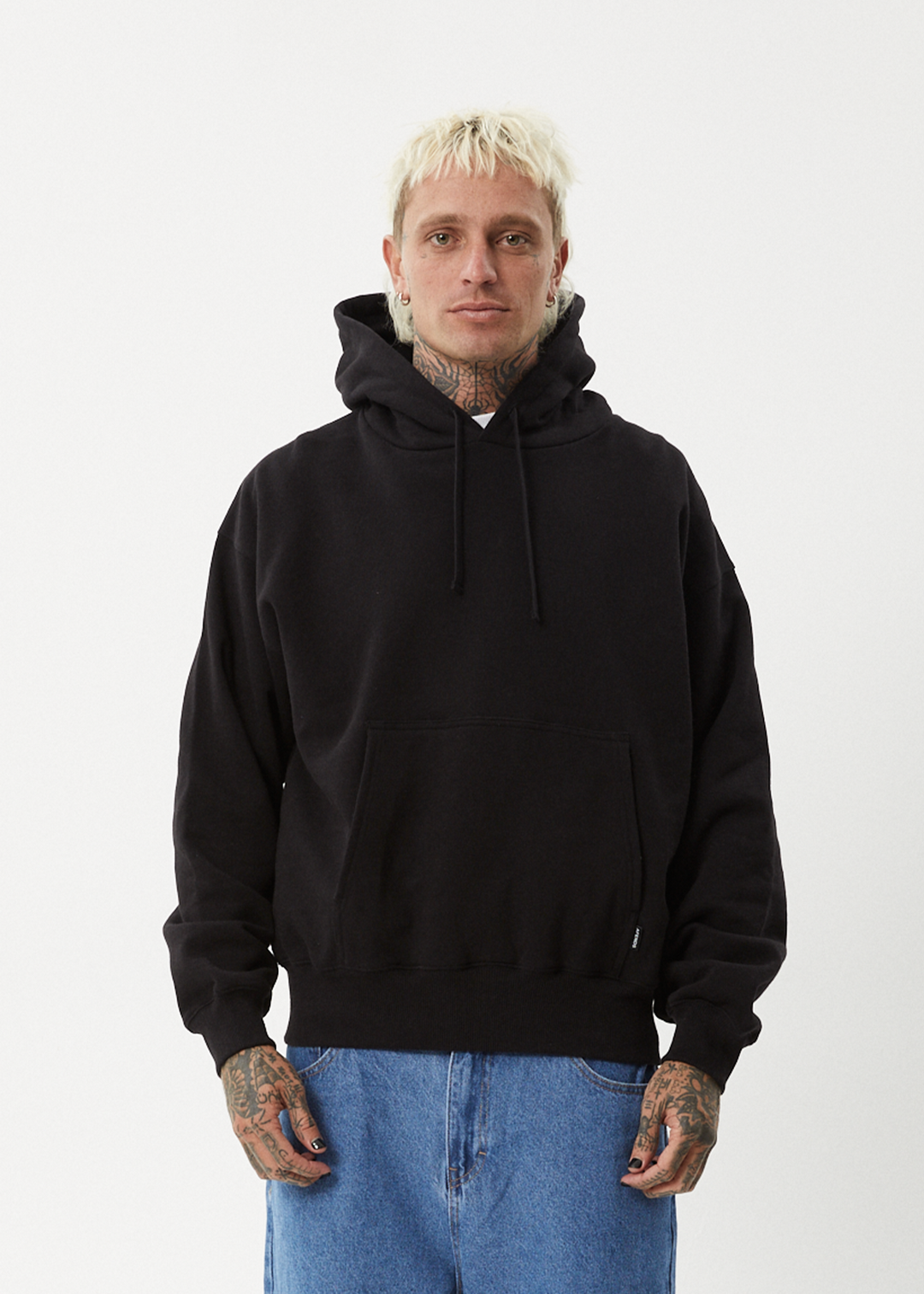 AFENDS Mens Genesis - Boxy Pull On Hood - Black - Sustainable Clothing - Streetwear