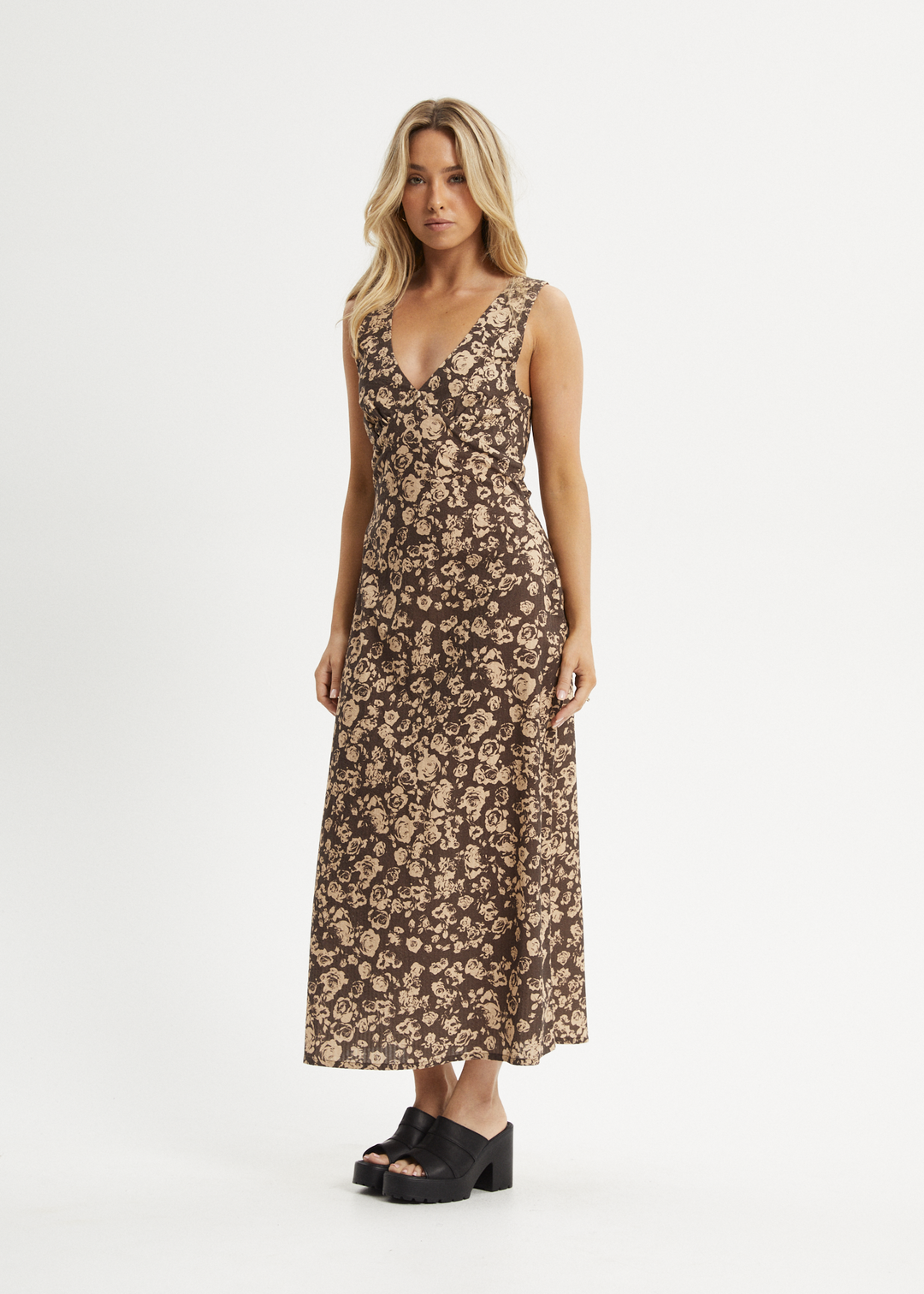 AFENDS Womens Juliet - Maxi Dress - Coffee - Sustainable Clothing - Streetwear