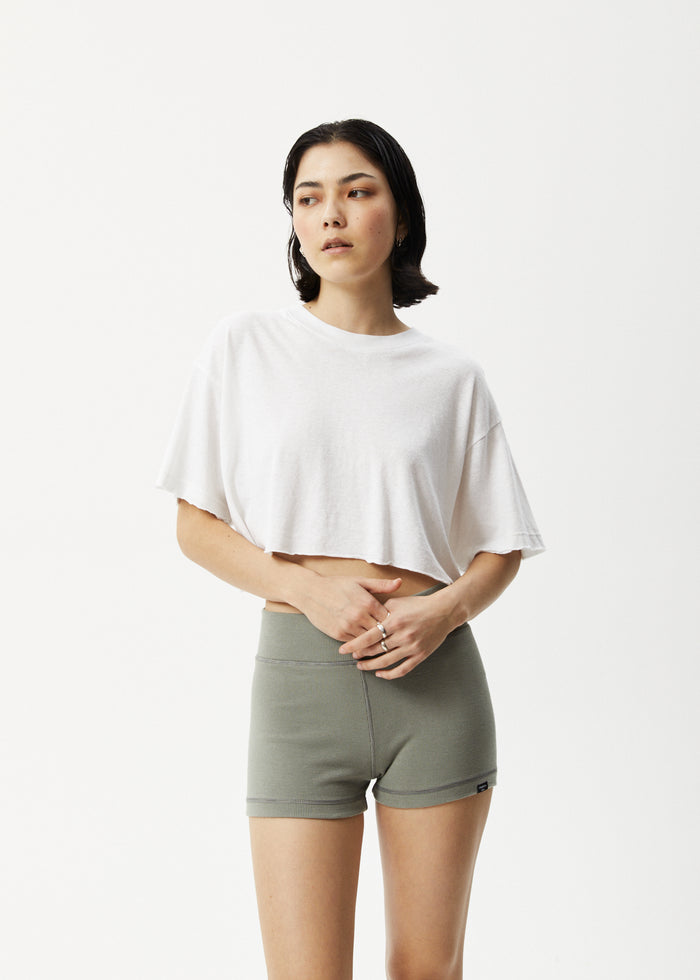 Afends Womens Slay Cropped - Hemp Oversized T-Shirt - White - Sustainable Clothing - Streetwear