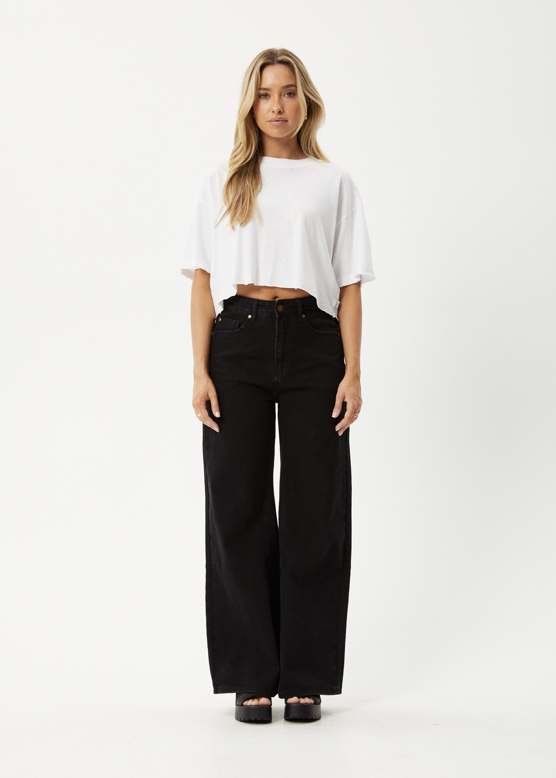 AFENDS Womens Slay Cropped - Oversized Tee - White - Sustainable Clothing - Streetwear