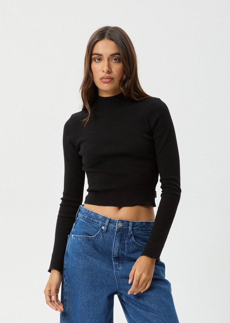 AFENDS Womens Iconic - Long Sleeve Rib Top - Black