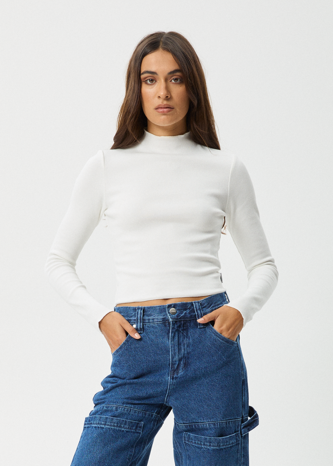 AFENDS Womens Iconic - Long Sleeve Rib Top - White - Sustainable Clothing - Streetwear