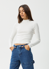 AFENDS Womens Iconic - Organic Long Sleeve Rib Top - White - Afends womens iconic   organic long sleeve rib top   white