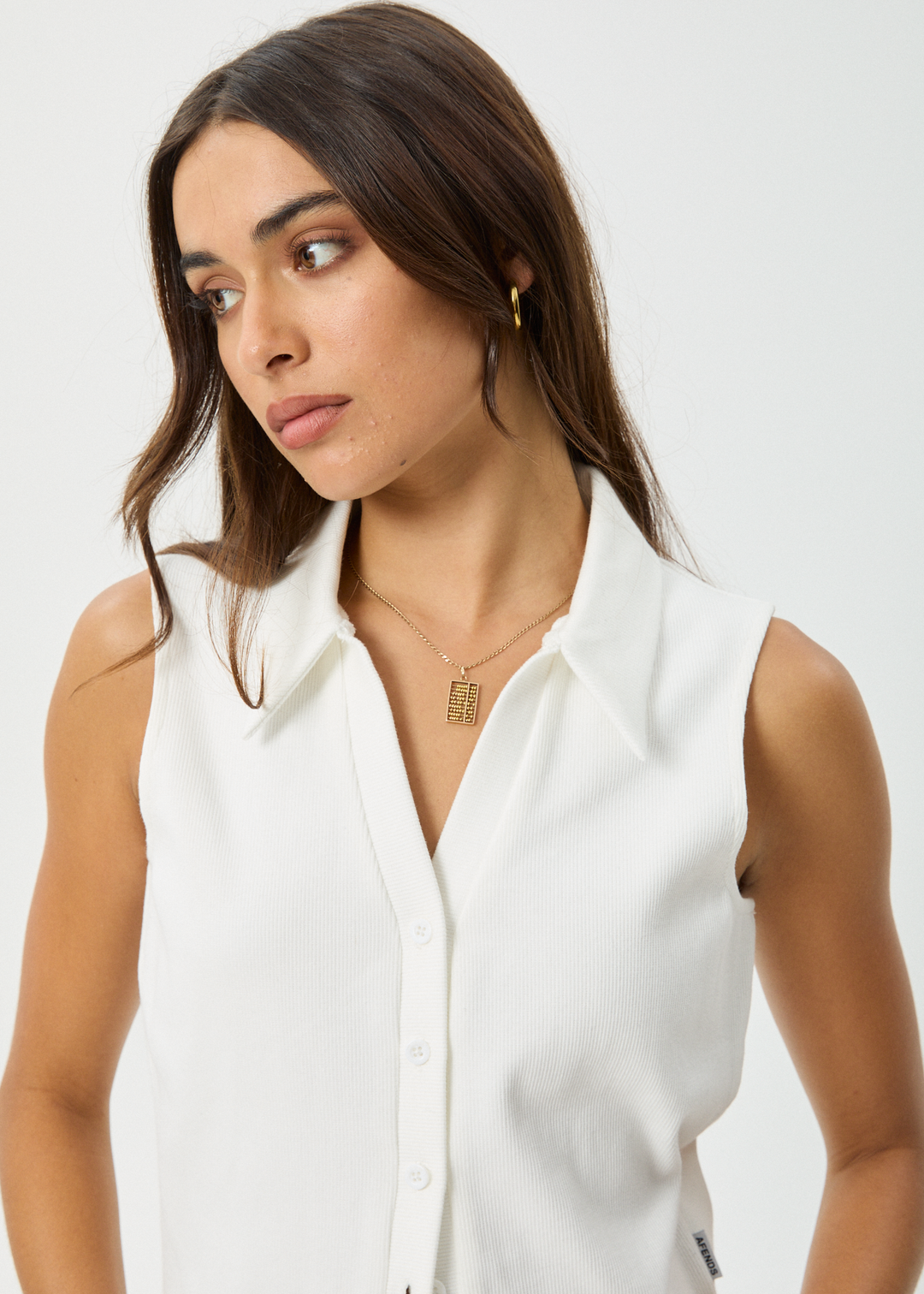 AFENDS Womens Eliza - Rib Sleeveless Shirt - White - Sustainable Clothing - Streetwear