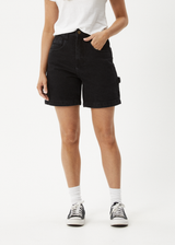 AFENDS Womens Emilie - Denim Workwear Short - Washed Black - Afends womens emilie   denim workwear short   washed black