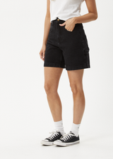 AFENDS Womens Emilie - Denim Workwear Short - Washed Black - Afends womens emilie   denim workwear short   washed black