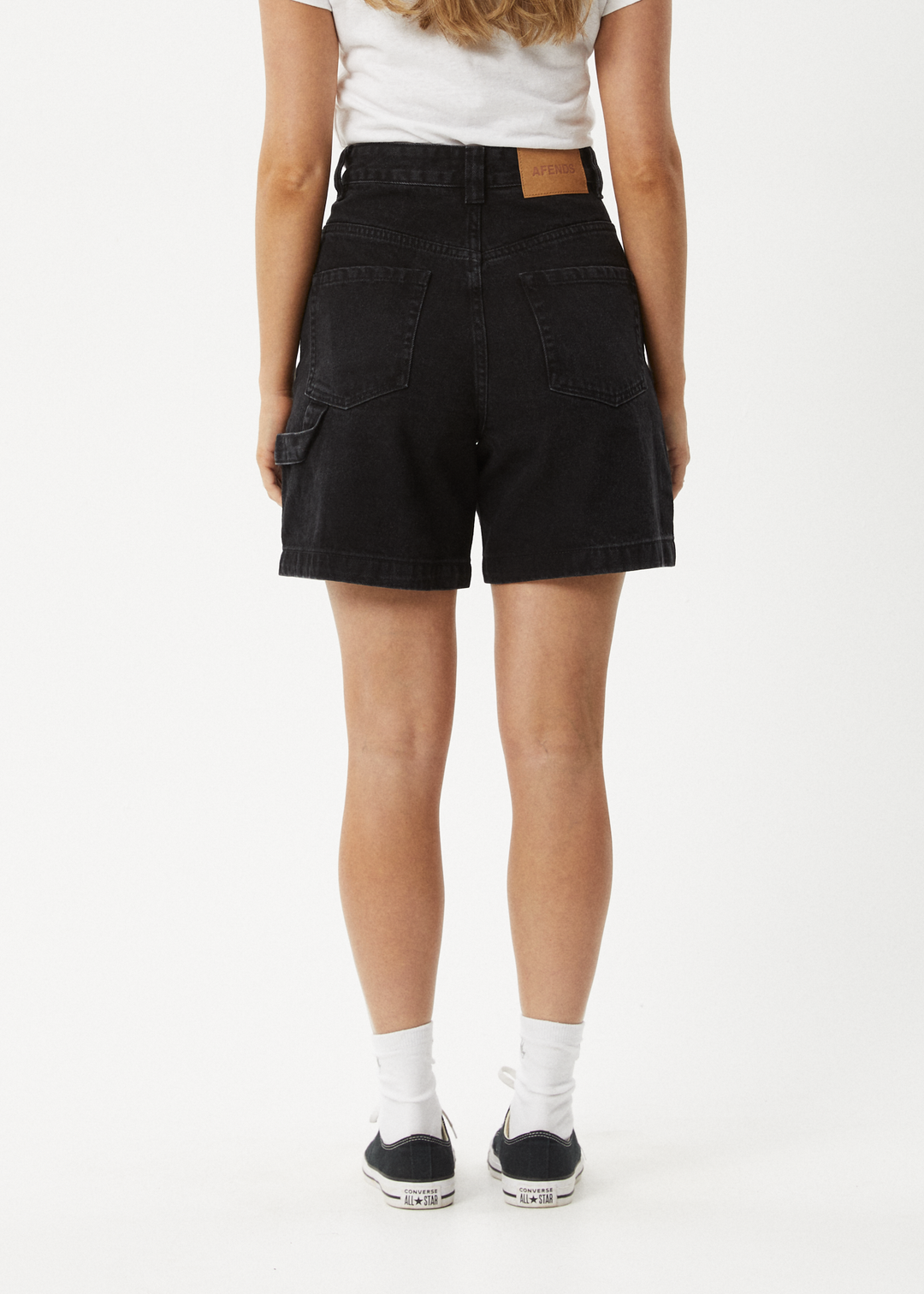 AFENDS Womens Emilie - Denim Workwear Short - Washed Black - Sustainable Clothing - Streetwear