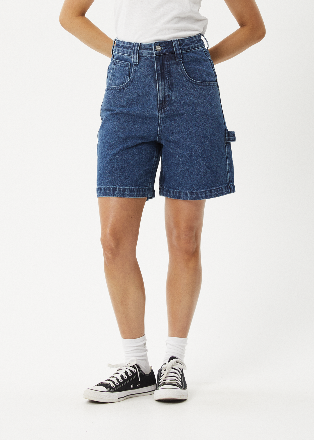 AFENDS Womens Emilie - Denim Workwear Short - Authentic Blue - Sustainable Clothing - Streetwear