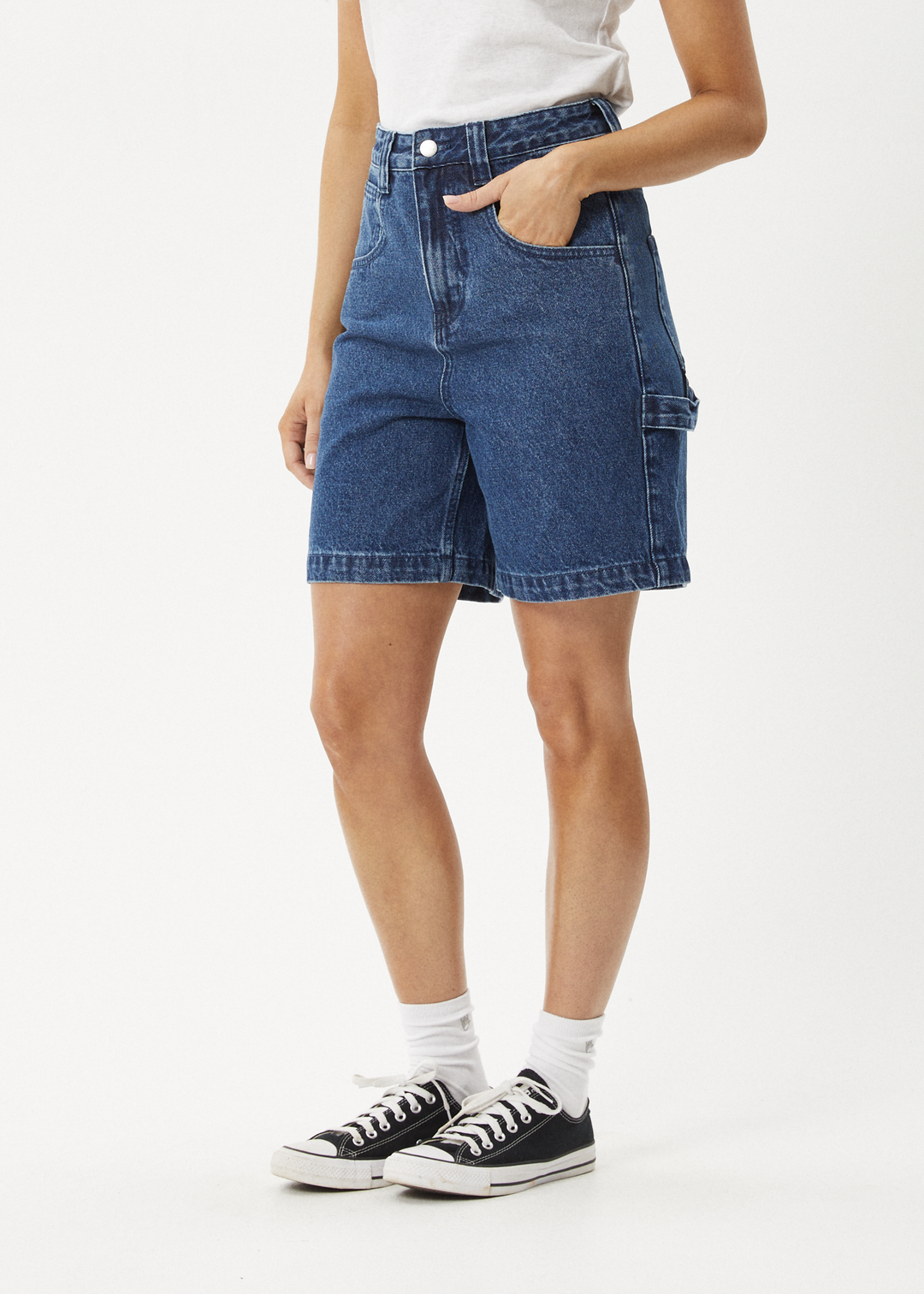 AFENDS Womens Emilie - Denim Workwear Short - Authentic Blue - Sustainable Clothing - Streetwear