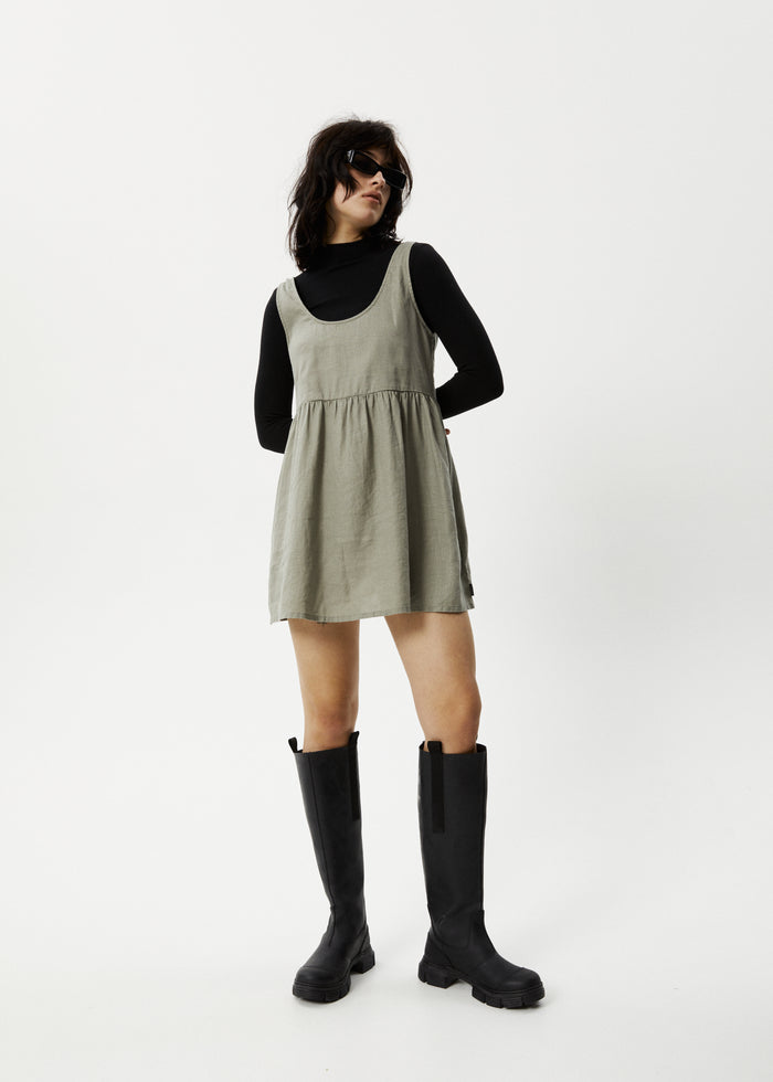 Afends Womens Jesse - Hemp Mini Dress - Olive - Sustainable Clothing - Streetwear
