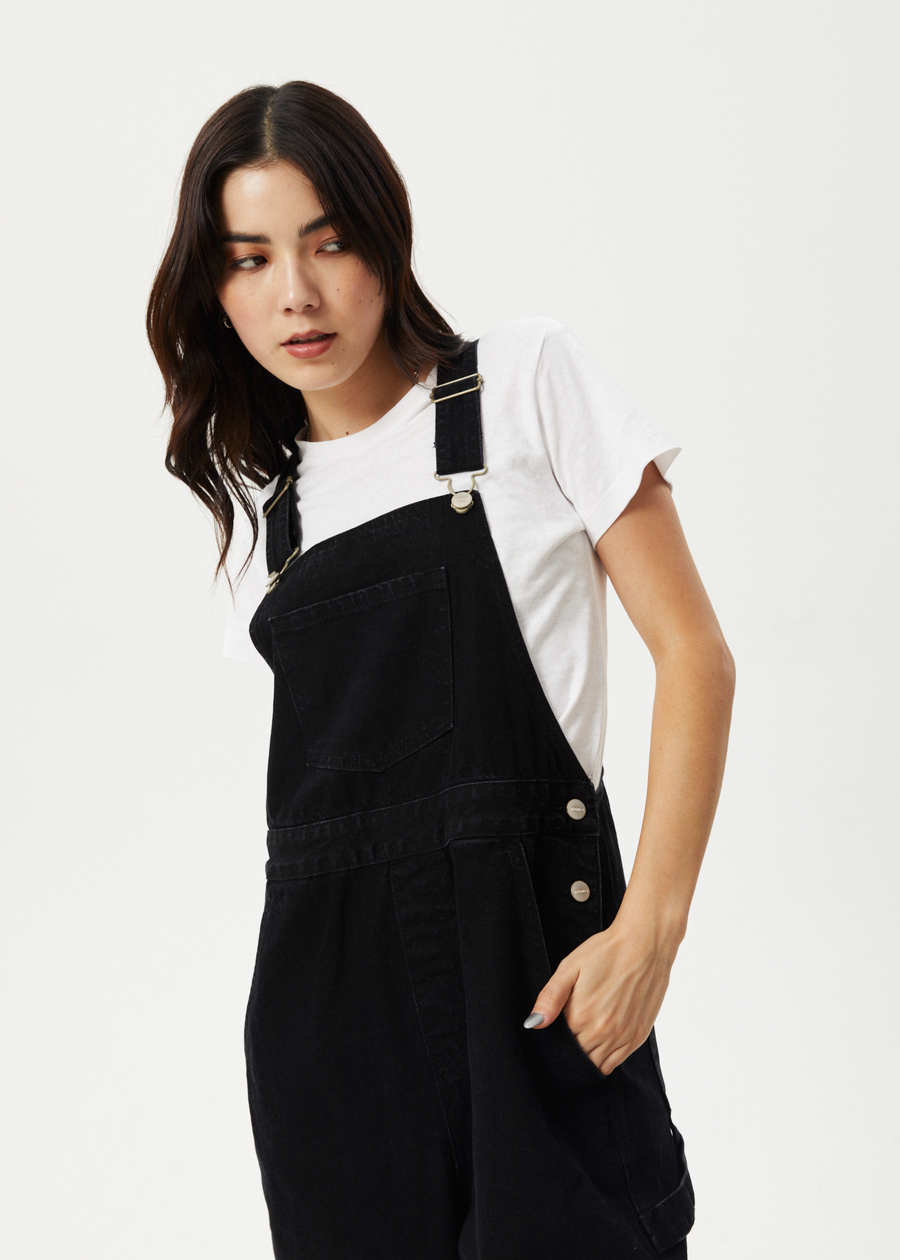Black denim dress overalls hot sale