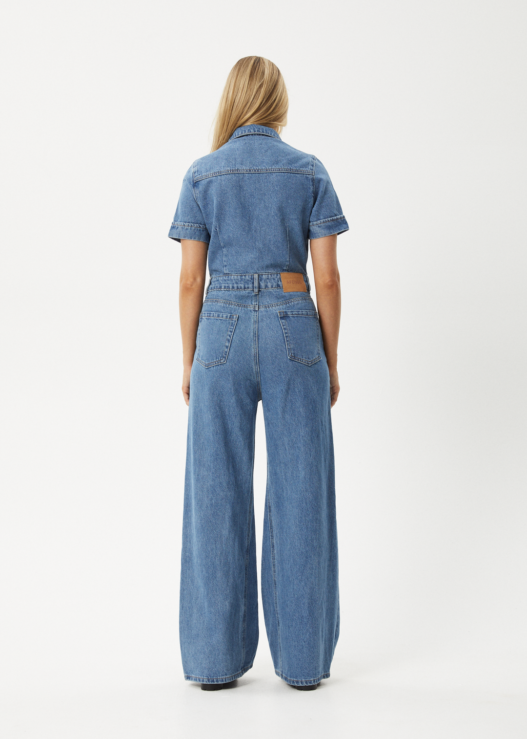 AFENDS Womens Miami - Denim Flared Leg Jumpsuit - Worn Blue - Sustainable Clothing - Streetwear