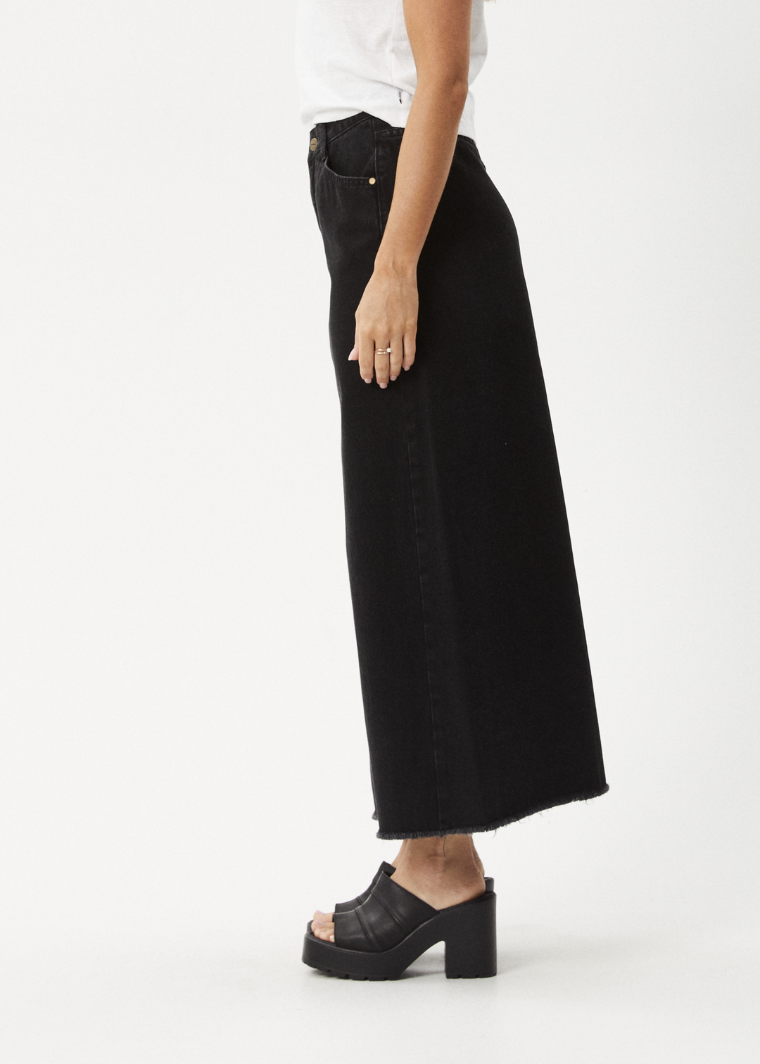 AFENDS Womens Chichi - Denim Midi Skirt - Washed Black - Sustainable Clothing - Streetwear