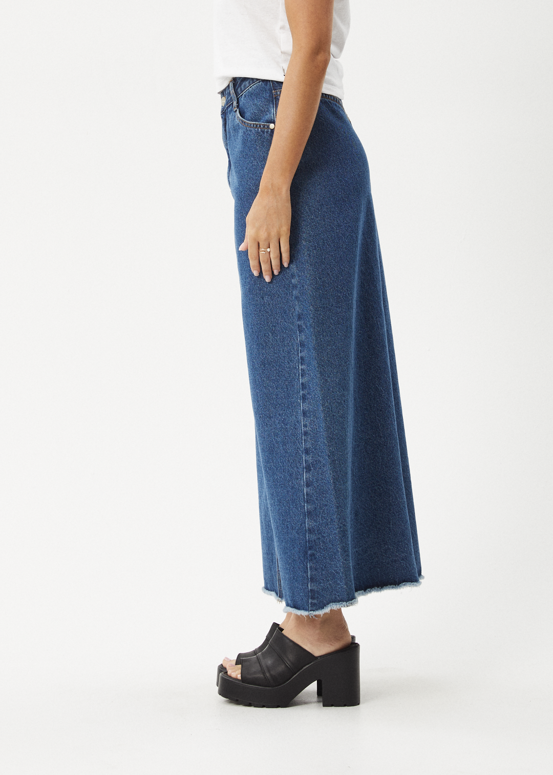 AFENDS Womens Chichi - Denim Midi Skirt - Authentic Blue - Sustainable Clothing - Streetwear