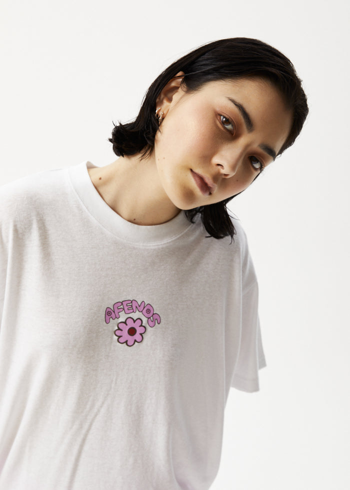 Afends Womens Flowers Slay - Oversized Graphic T-Shirt - White - Sustainable Clothing - Streetwear