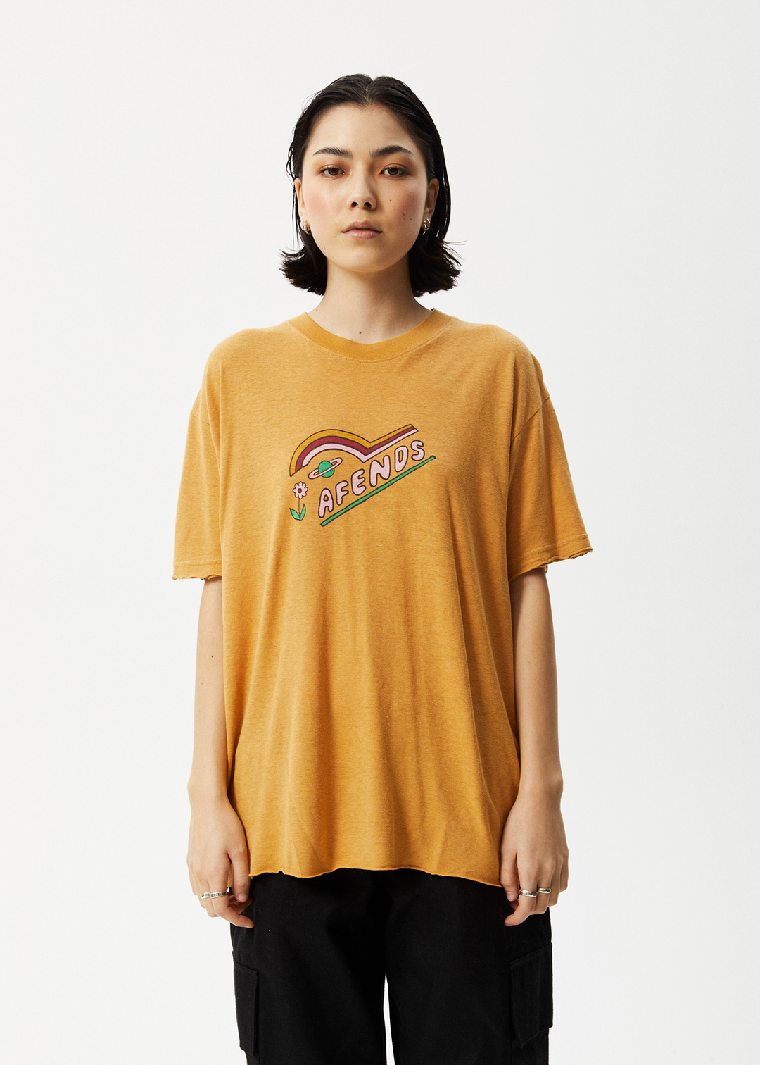 Afends Womens Day Dream Slay - Oversized Graphic T-Shirt - Mustard - Sustainable Clothing - Streetwear