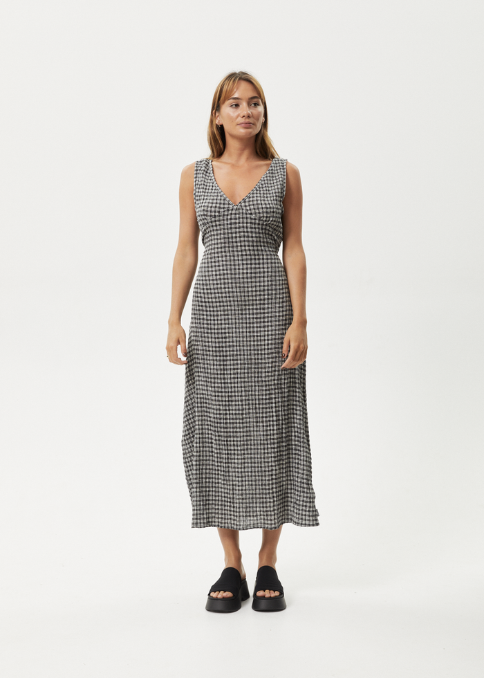 Afends Womens Asta - Seersucker Maxi Dress - Steel Check - Sustainable Clothing - Streetwear