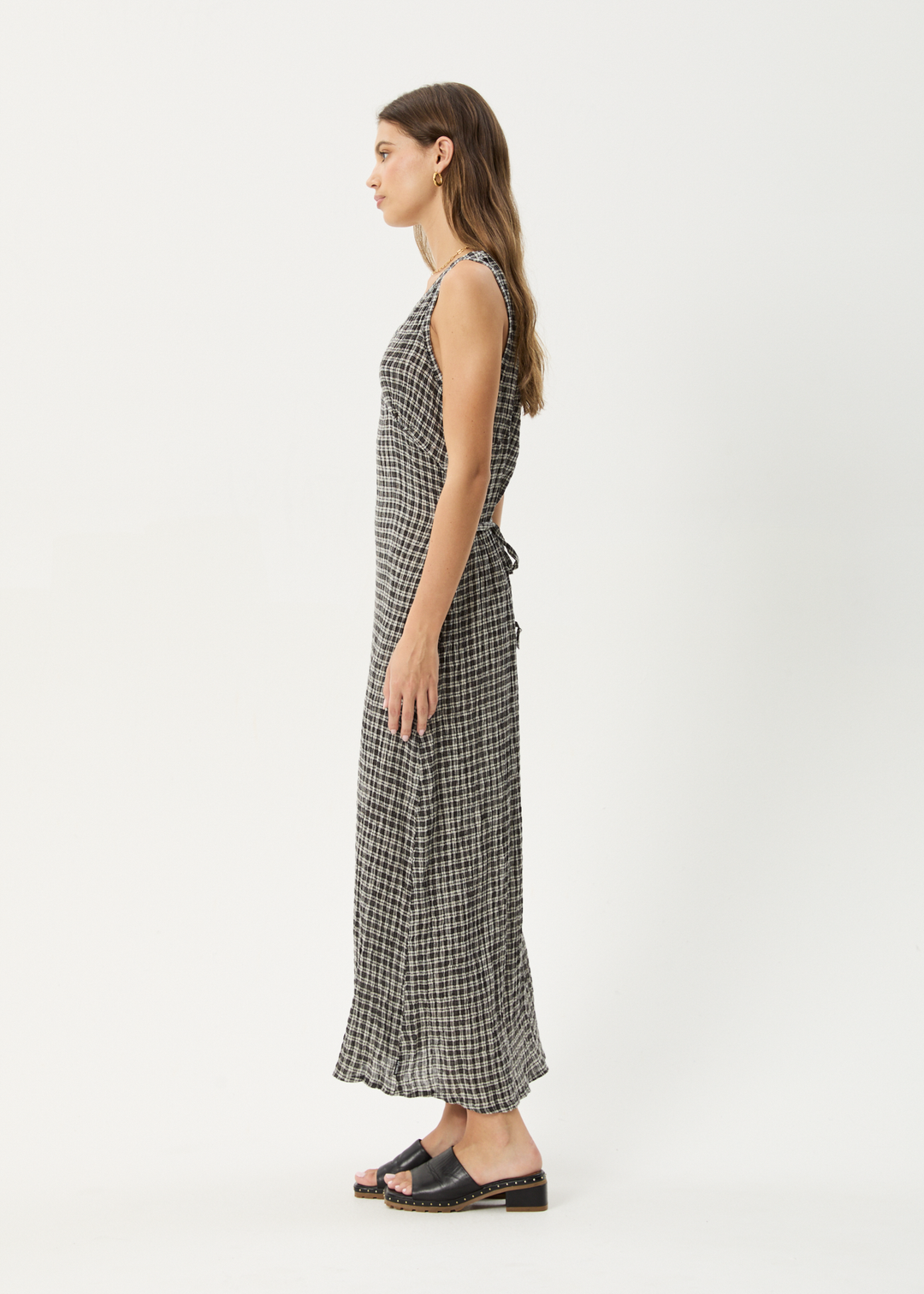 AFENDS Womens Asta - Seersucker Maxi Dress - Steel Check - Sustainable Clothing - Streetwear