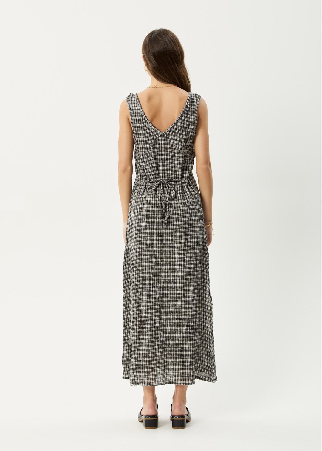 AFENDS Womens Asta - Seersucker Maxi Dress - Steel Check - Sustainable Clothing - Streetwear