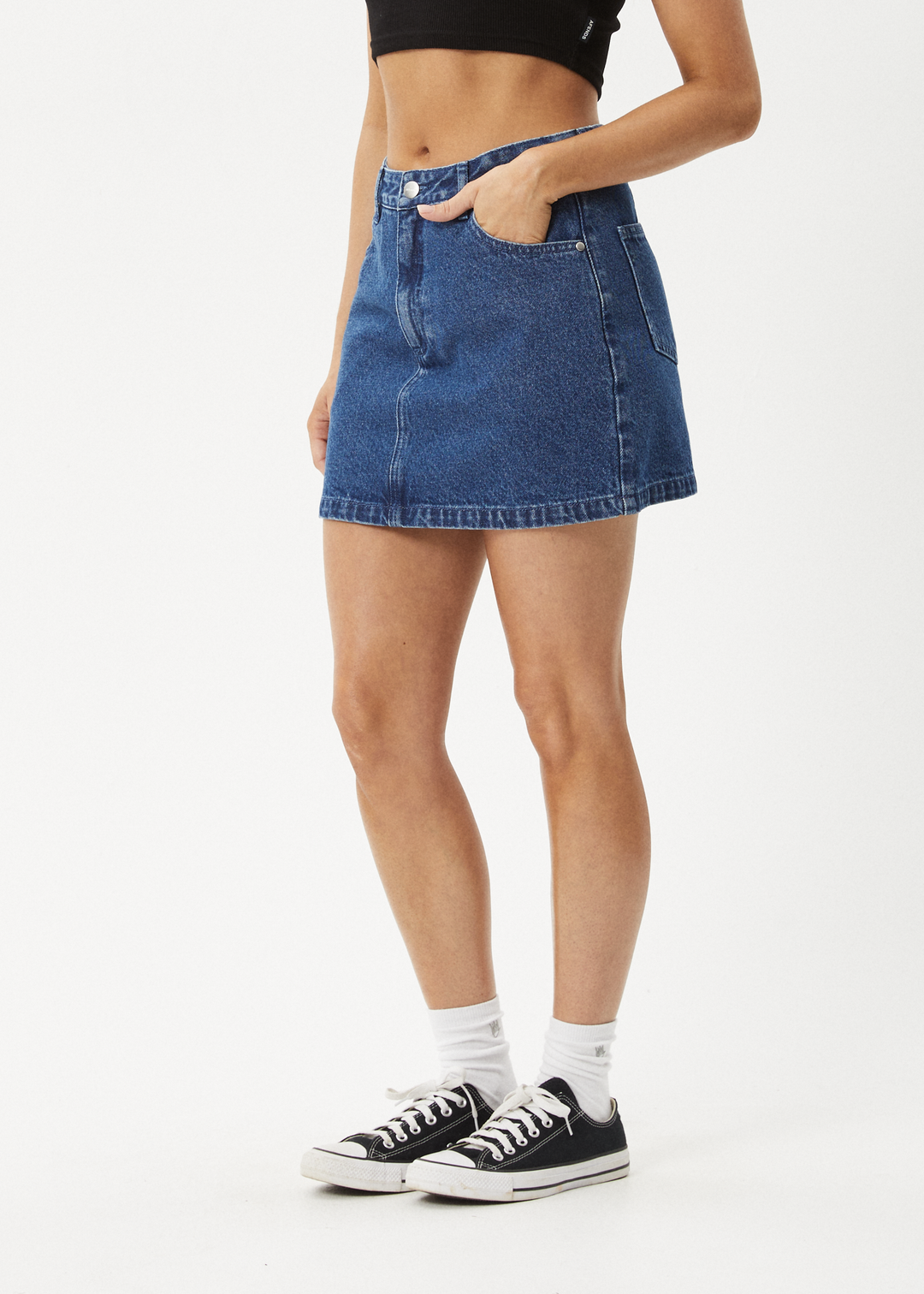 AFENDS Womens Georgia - Denim Skirt - Authentic Blue - Sustainable Clothing - Streetwear