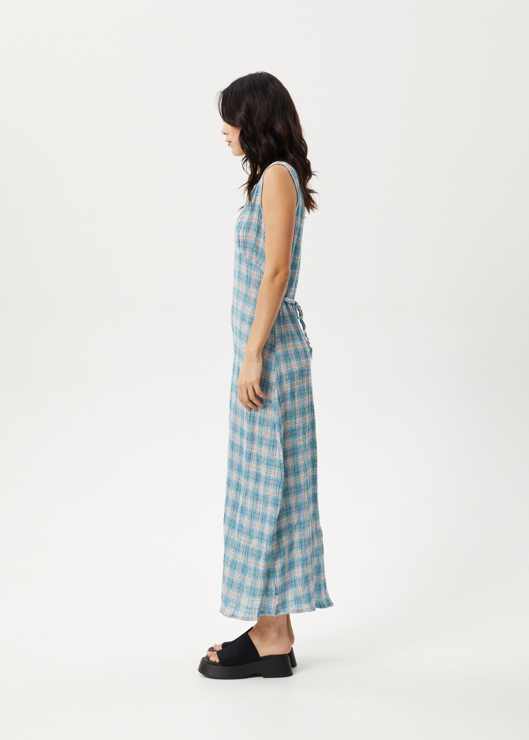 AFENDS Womens Position - Seersucker Check Maxi Dress - Lake Check - Sustainable Clothing - Streetwear