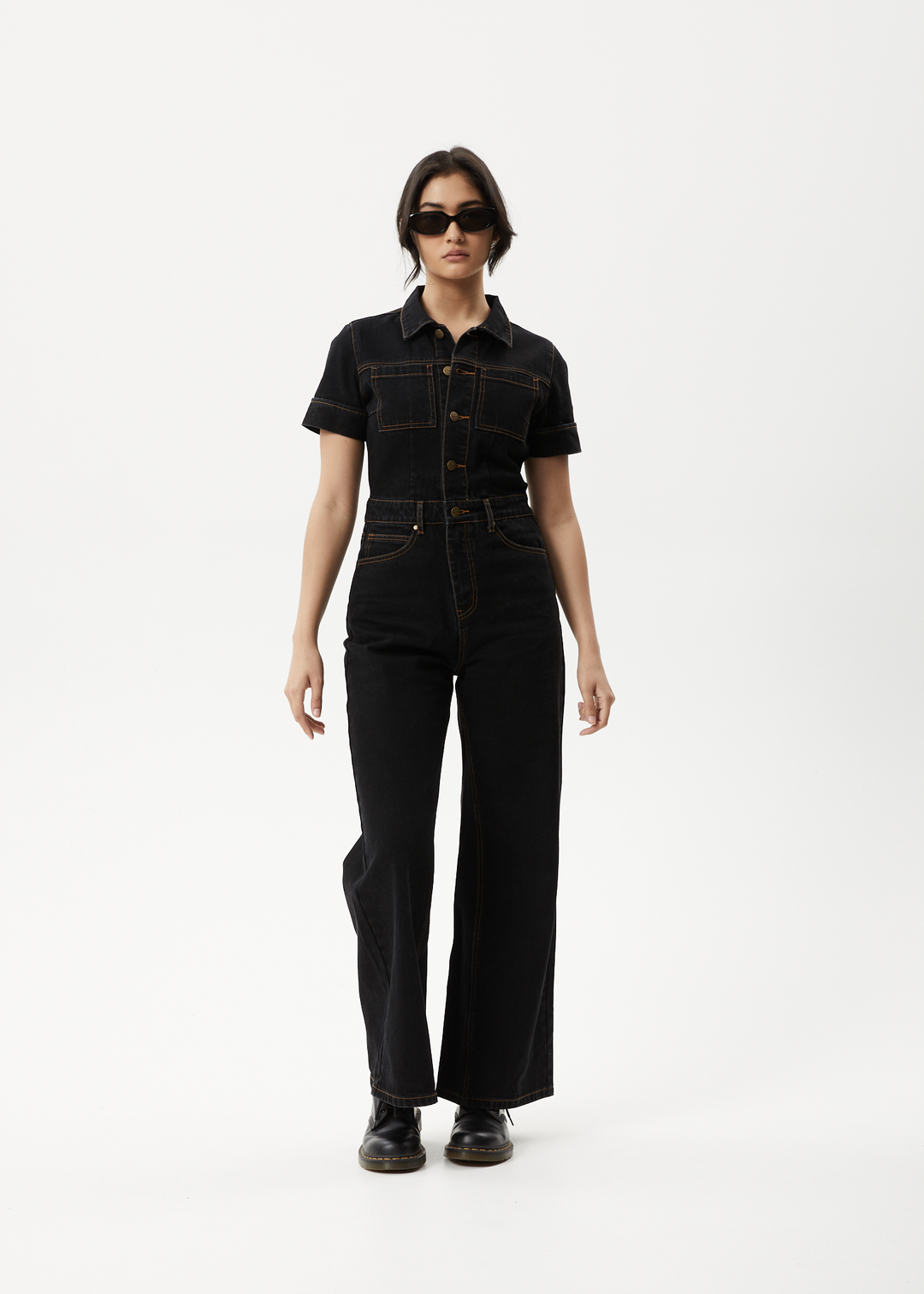 AFENDS Womens Estrella - Organic Denim Flared Leg Jumpsuit - Black - Sustainable Clothing - Streetwear