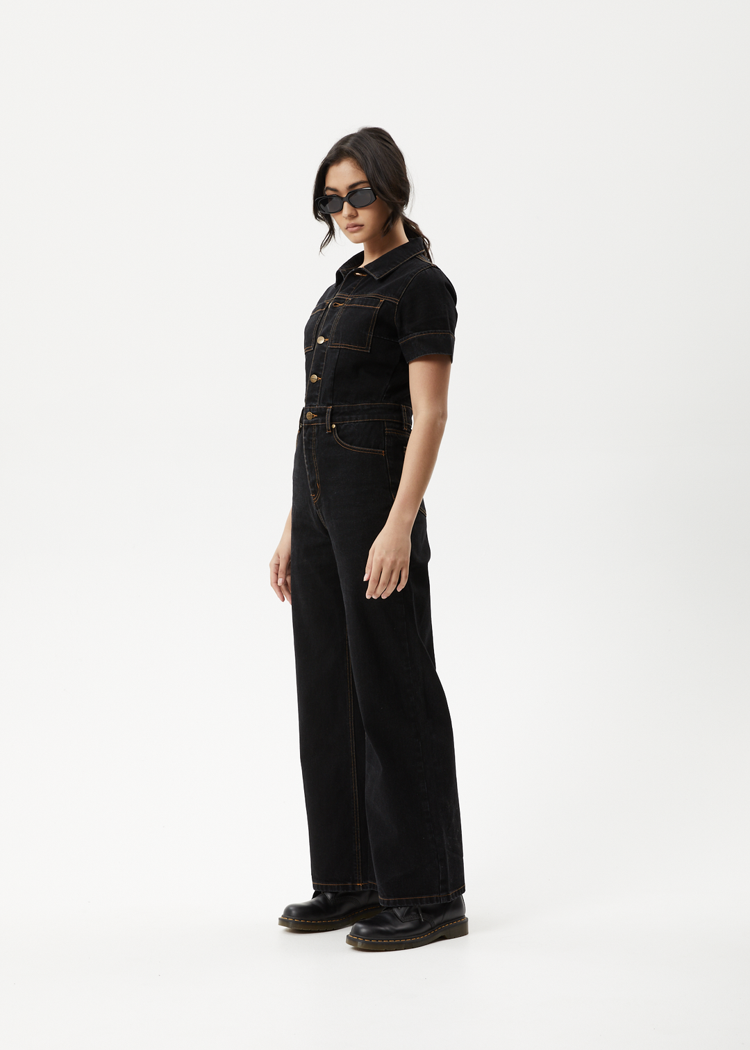 AFENDS Womens Estrella - Organic Denim Flared Leg Jumpsuit - Black - Sustainable Clothing - Streetwear