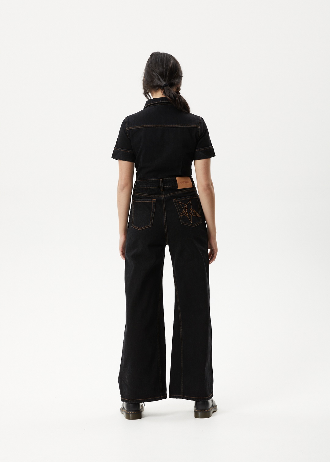 AFENDS Womens Estrella - Organic Denim Flared Leg Jumpsuit - Black - Sustainable Clothing - Streetwear