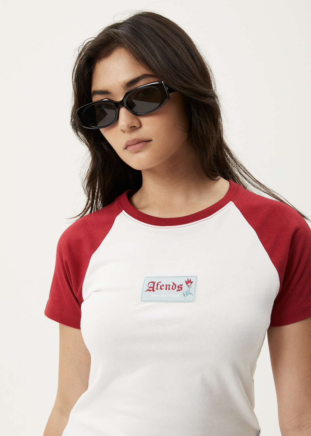 AFENDS Womens Homely Raglan - Baby T-Shirt - Cherry - Sustainable Clothing - Streetwear