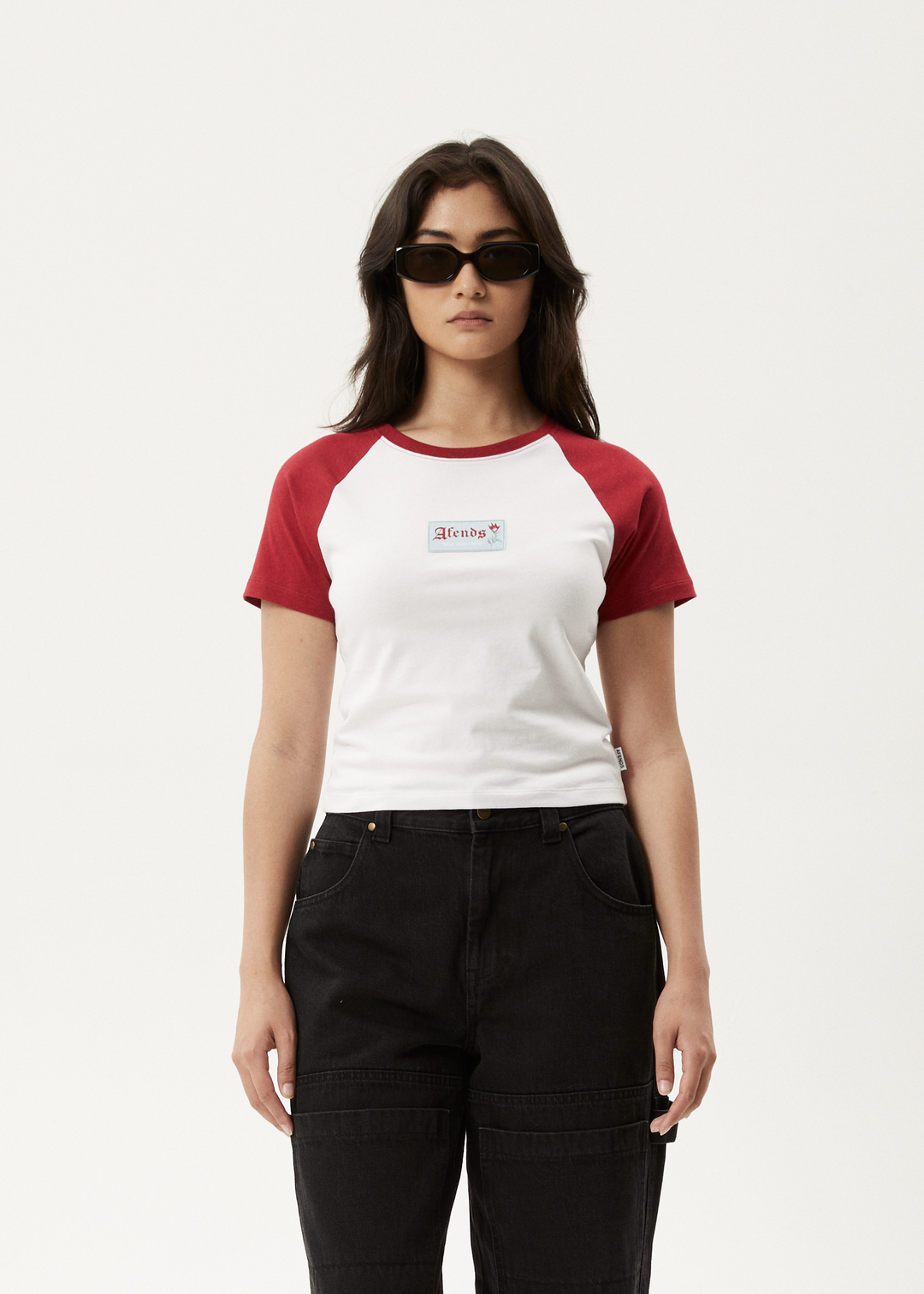 AFENDS Womens Homely Raglan - Baby T-Shirt - Cherry - Sustainable Clothing - Streetwear