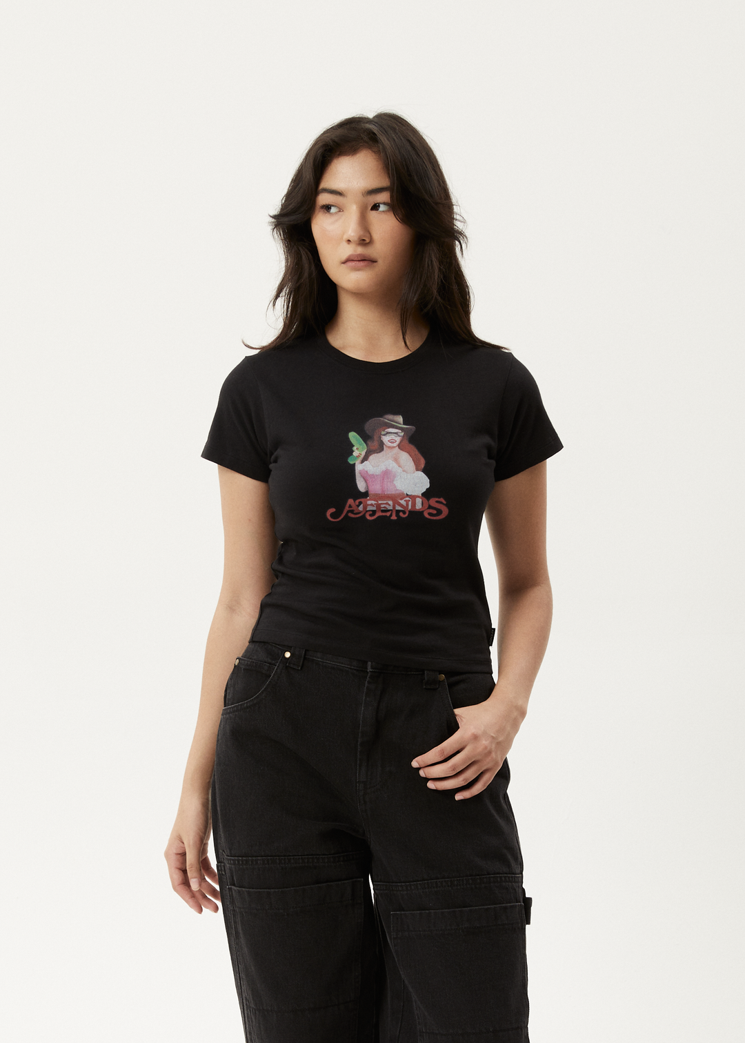 AFENDS Womens Worlds Above - Baby T-Shirt - Black - Sustainable Clothing - Streetwear