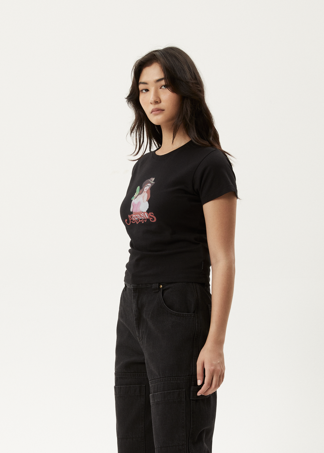 AFENDS Womens Worlds Above - Baby T-Shirt - Black - Sustainable Clothing - Streetwear